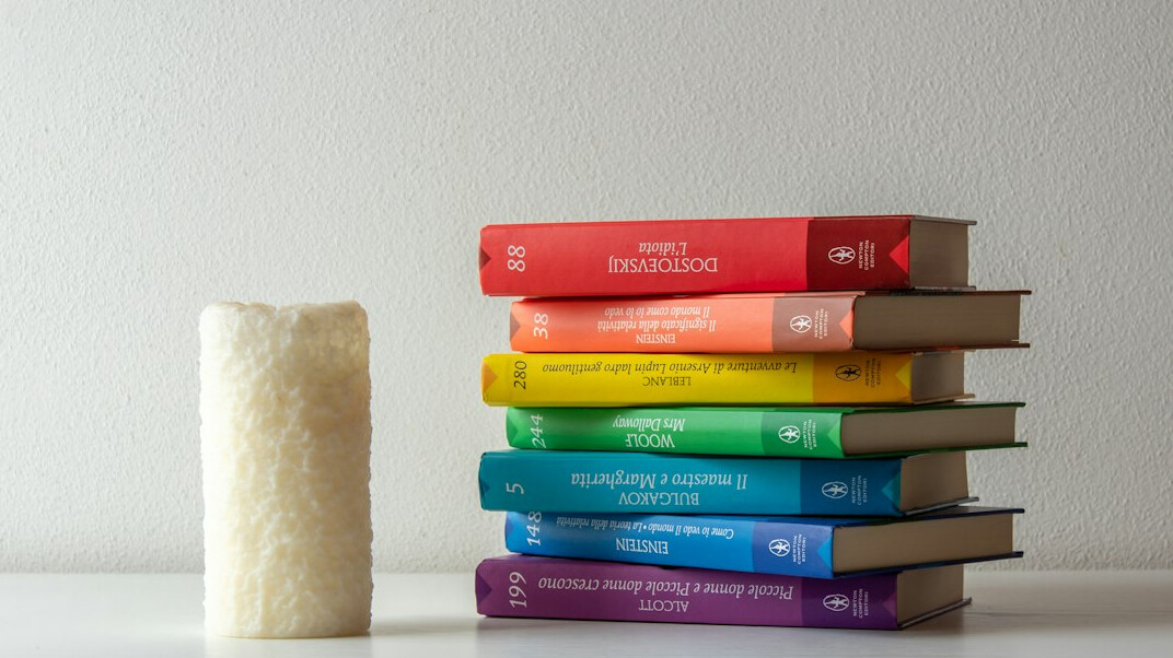 Colorful stack of books on a table